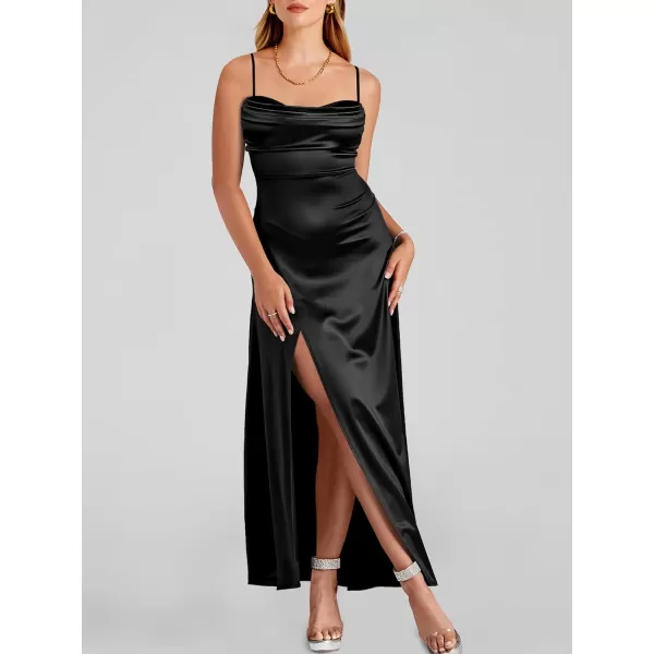 imageANRABESS Women Formal Satin Spaghetti Strap Cowl Neck Bodycon Slit Prom Cocktail Maxi Dress Evening PartyBlack