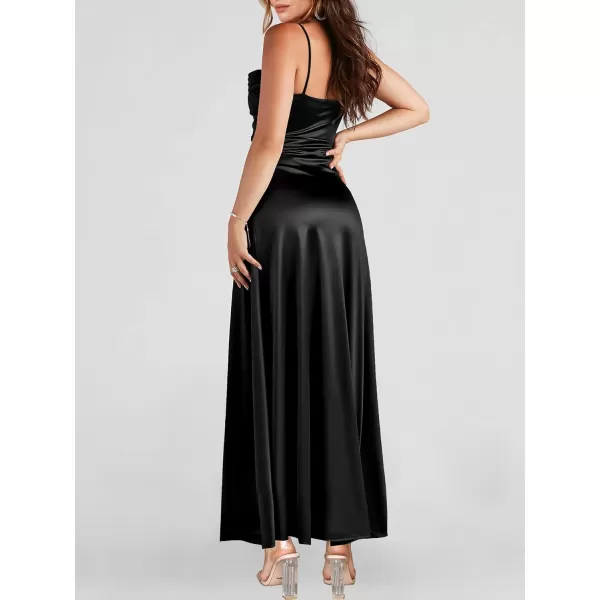 imageANRABESS Women Formal Satin Spaghetti Strap Cowl Neck Bodycon Slit Prom Cocktail Maxi Dress Evening PartyBlack