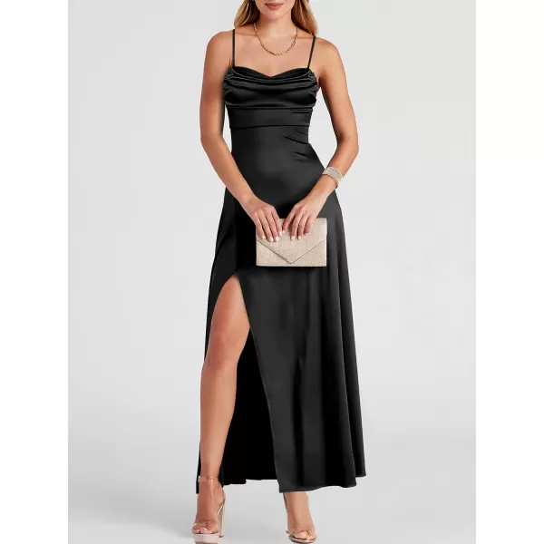 imageANRABESS Women Formal Satin Spaghetti Strap Cowl Neck Bodycon Slit Prom Cocktail Maxi Dress Evening PartyBlack