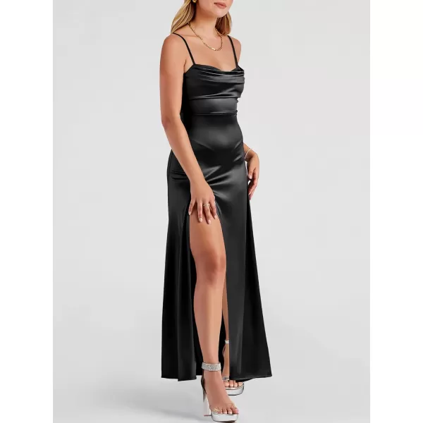 imageANRABESS Women Formal Satin Spaghetti Strap Cowl Neck Bodycon Slit Prom Cocktail Maxi Dress Evening PartyBlack