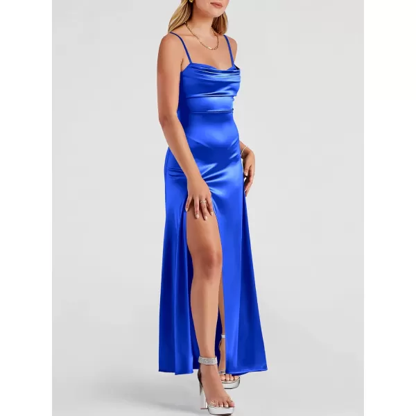 imageANRABESS Women Formal Satin Spaghetti Strap Cowl Neck Bodycon Slit Prom Cocktail Maxi Dress Evening PartyBlue