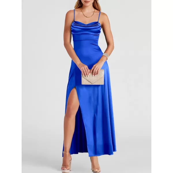 imageANRABESS Women Formal Satin Spaghetti Strap Cowl Neck Bodycon Slit Prom Cocktail Maxi Dress Evening PartyBlue