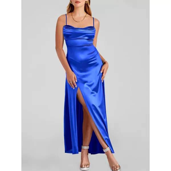 imageANRABESS Women Formal Satin Spaghetti Strap Cowl Neck Bodycon Slit Prom Cocktail Maxi Dress Evening PartyBlue