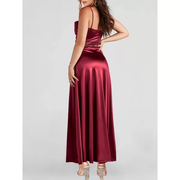 imageANRABESS Women Formal Satin Spaghetti Strap Cowl Neck Bodycon Slit Prom Cocktail Maxi Dress Evening PartyBurgundy