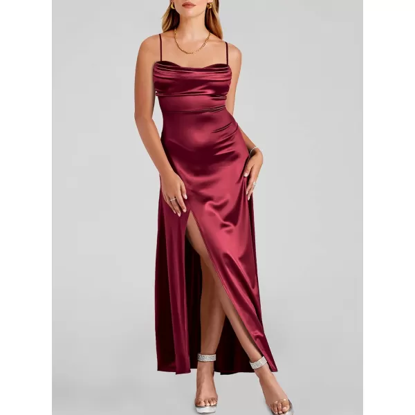 imageANRABESS Women Formal Satin Spaghetti Strap Cowl Neck Bodycon Slit Prom Cocktail Maxi Dress Evening PartyBurgundy