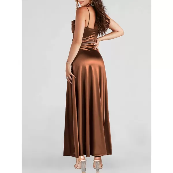 imageANRABESS Women Formal Satin Spaghetti Strap Cowl Neck Bodycon Slit Prom Cocktail Maxi Dress Evening PartyCaramel