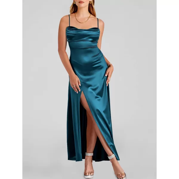 imageANRABESS Women Formal Satin Spaghetti Strap Cowl Neck Bodycon Slit Prom Cocktail Maxi Dress Evening PartyCyan Blue