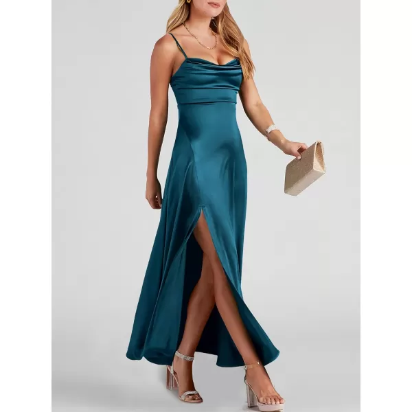 imageANRABESS Women Formal Satin Spaghetti Strap Cowl Neck Bodycon Slit Prom Cocktail Maxi Dress Evening PartyCyan Blue