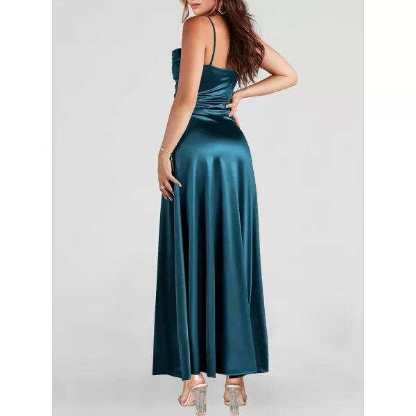 imageANRABESS Women Formal Satin Spaghetti Strap Cowl Neck Bodycon Slit Prom Cocktail Maxi Dress Evening PartyCyan Blue