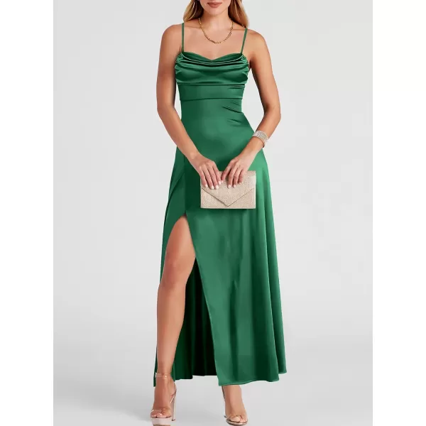 imageANRABESS Women Formal Satin Spaghetti Strap Cowl Neck Bodycon Slit Prom Cocktail Maxi Dress Evening PartyDark Green