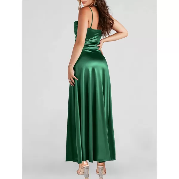 imageANRABESS Women Formal Satin Spaghetti Strap Cowl Neck Bodycon Slit Prom Cocktail Maxi Dress Evening PartyDark Green