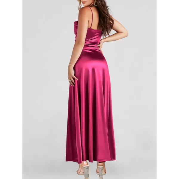 imageANRABESS Women Formal Satin Spaghetti Strap Cowl Neck Bodycon Slit Prom Cocktail Maxi Dress Evening PartyFuchsia