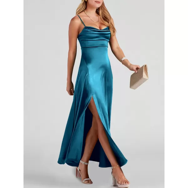 imageANRABESS Women Formal Satin Spaghetti Strap Cowl Neck Bodycon Slit Prom Cocktail Maxi Dress Evening PartyLake