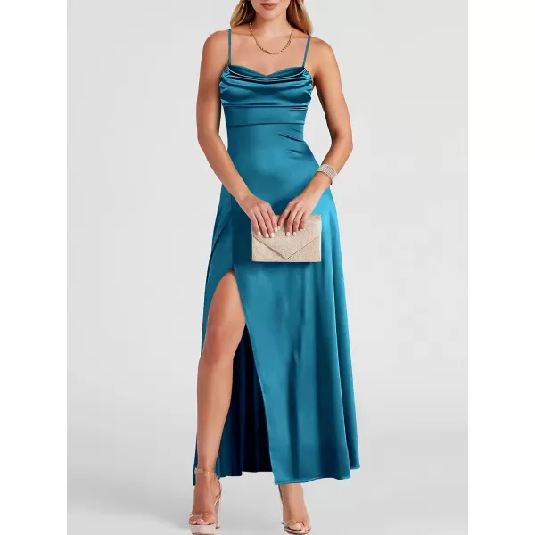imageANRABESS Women Formal Satin Spaghetti Strap Cowl Neck Bodycon Slit Prom Cocktail Maxi Dress Evening PartyLake