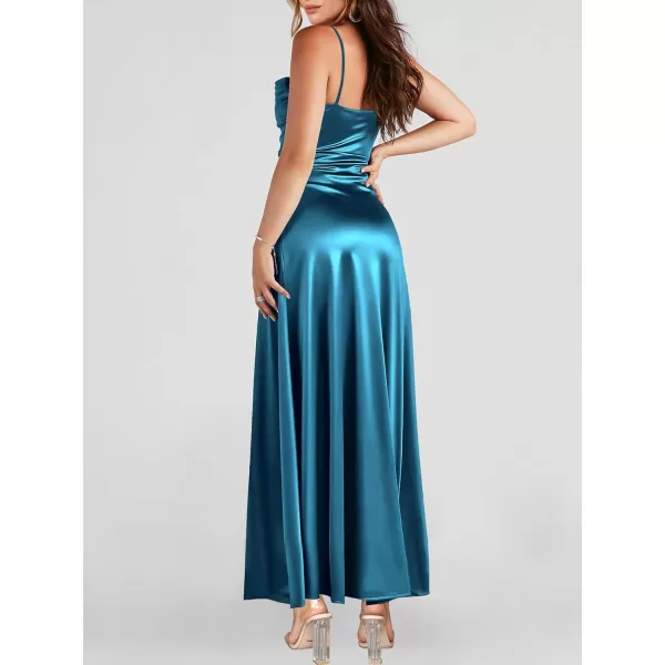 imageANRABESS Women Formal Satin Spaghetti Strap Cowl Neck Bodycon Slit Prom Cocktail Maxi Dress Evening PartyLake