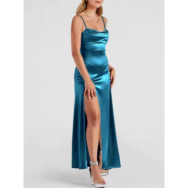 imageANRABESS Women Formal Satin Spaghetti Strap Cowl Neck Bodycon Slit Prom Cocktail Maxi Dress Evening PartyLake