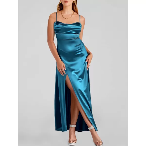 imageANRABESS Women Formal Satin Spaghetti Strap Cowl Neck Bodycon Slit Prom Cocktail Maxi Dress Evening PartyLake