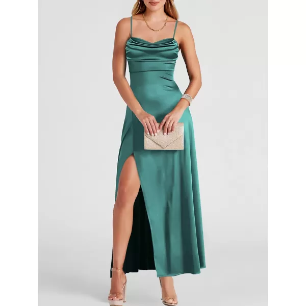 imageANRABESS Women Formal Satin Spaghetti Strap Cowl Neck Bodycon Slit Prom Cocktail Maxi Dress Evening PartyLake Green