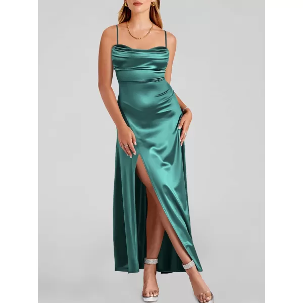 imageANRABESS Women Formal Satin Spaghetti Strap Cowl Neck Bodycon Slit Prom Cocktail Maxi Dress Evening PartyLake Green