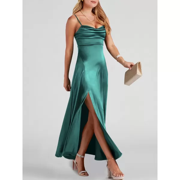 imageANRABESS Women Formal Satin Spaghetti Strap Cowl Neck Bodycon Slit Prom Cocktail Maxi Dress Evening PartyLake Green