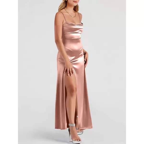 imageANRABESS Women Formal Satin Spaghetti Strap Cowl Neck Bodycon Slit Prom Cocktail Maxi Dress Evening PartyLight Pink