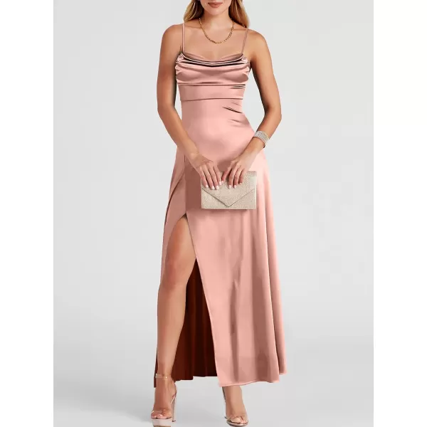 imageANRABESS Women Formal Satin Spaghetti Strap Cowl Neck Bodycon Slit Prom Cocktail Maxi Dress Evening PartyLight Pink