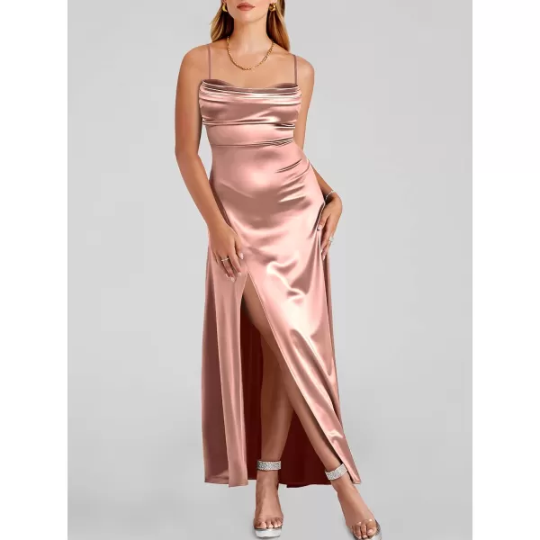 imageANRABESS Women Formal Satin Spaghetti Strap Cowl Neck Bodycon Slit Prom Cocktail Maxi Dress Evening PartyLight Pink