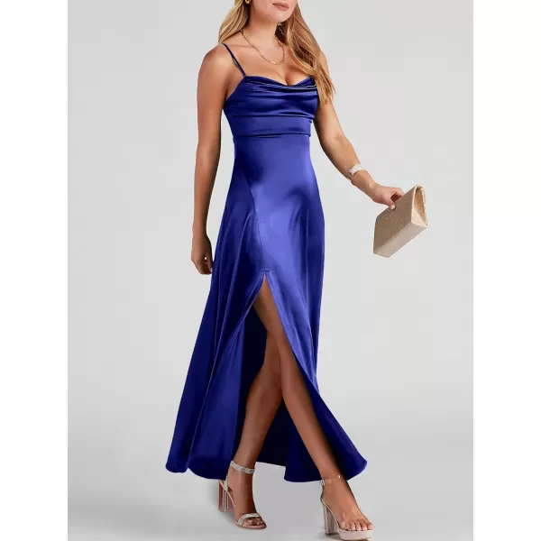 imageANRABESS Women Formal Satin Spaghetti Strap Cowl Neck Bodycon Slit Prom Cocktail Maxi Dress Evening PartyNavy Blue