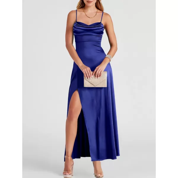 imageANRABESS Women Formal Satin Spaghetti Strap Cowl Neck Bodycon Slit Prom Cocktail Maxi Dress Evening PartyNavy Blue
