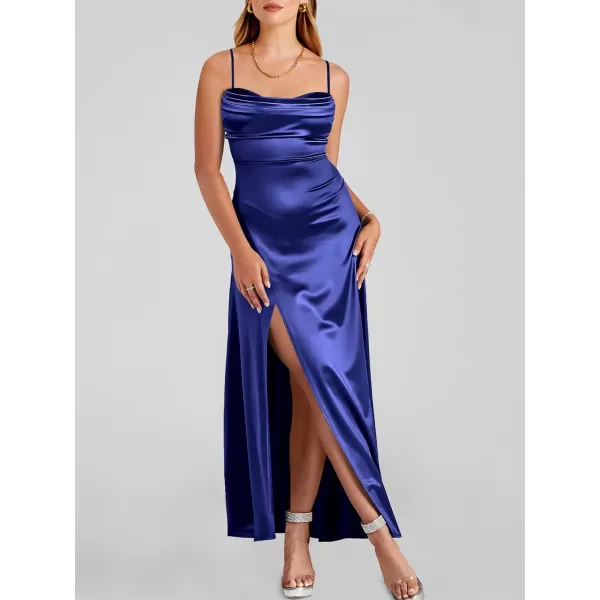 imageANRABESS Women Formal Satin Spaghetti Strap Cowl Neck Bodycon Slit Prom Cocktail Maxi Dress Evening PartyNavy Blue