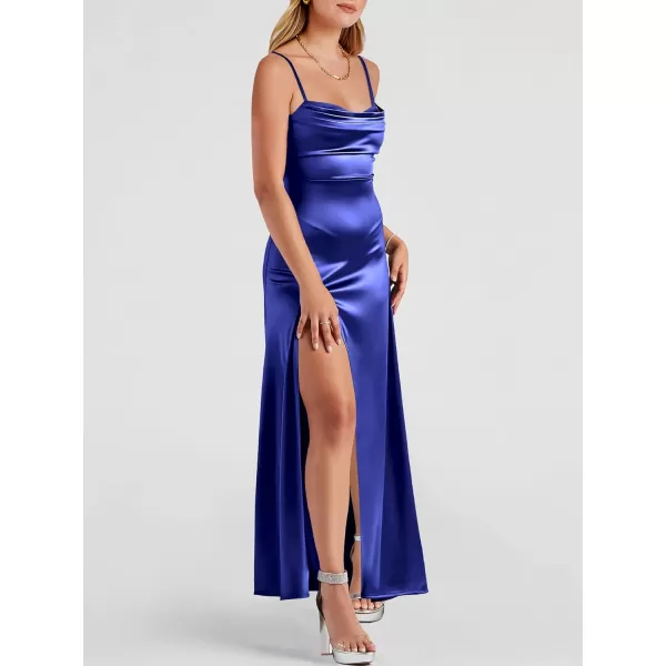 imageANRABESS Women Formal Satin Spaghetti Strap Cowl Neck Bodycon Slit Prom Cocktail Maxi Dress Evening PartyNavy Blue