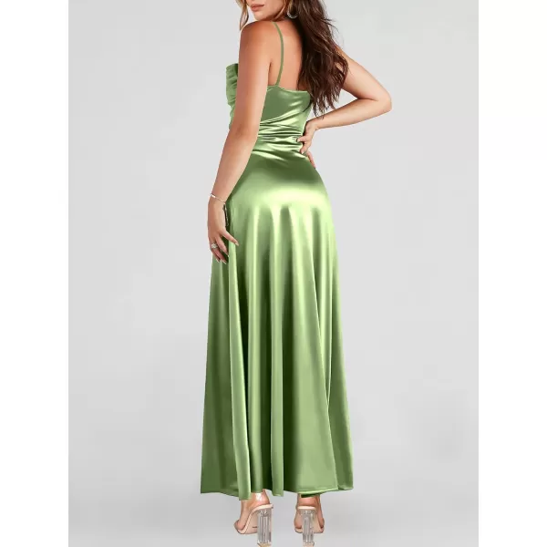 imageANRABESS Women Formal Satin Spaghetti Strap Cowl Neck Bodycon Slit Prom Cocktail Maxi Dress Evening PartyPea Green