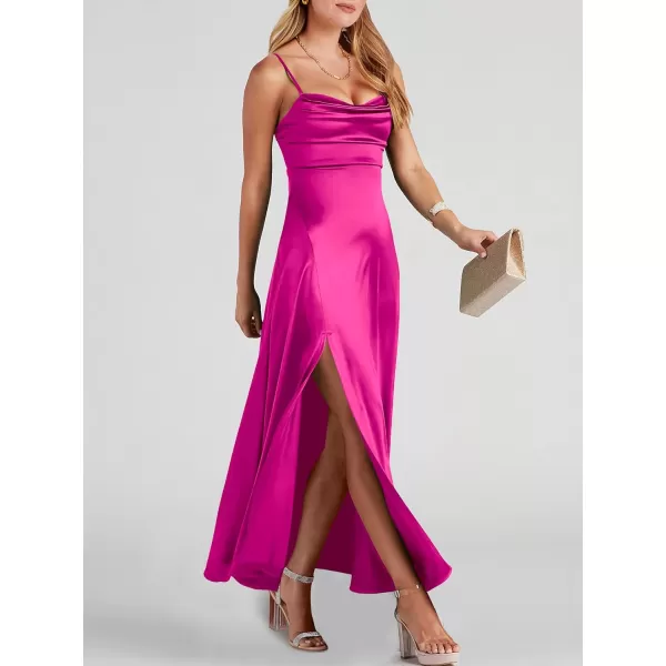 imageANRABESS Women Formal Satin Spaghetti Strap Cowl Neck Bodycon Slit Prom Cocktail Maxi Dress Evening PartyRose