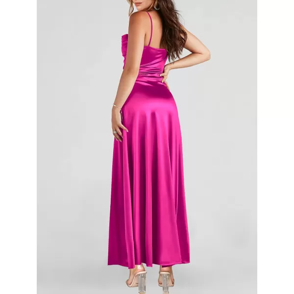 imageANRABESS Women Formal Satin Spaghetti Strap Cowl Neck Bodycon Slit Prom Cocktail Maxi Dress Evening PartyRose