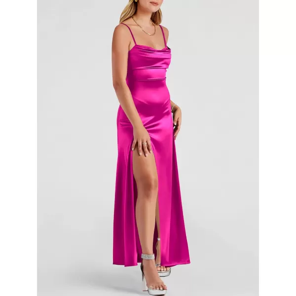 imageANRABESS Women Formal Satin Spaghetti Strap Cowl Neck Bodycon Slit Prom Cocktail Maxi Dress Evening PartyRose