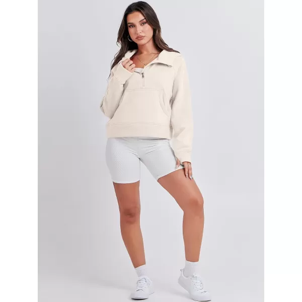 imageANRABESS Women Half Zip Cropped Hoodies Fleece Quarter Zip Up Pullover Sweatshirts Winter Clothes 2023 Outfits SweaterApricot