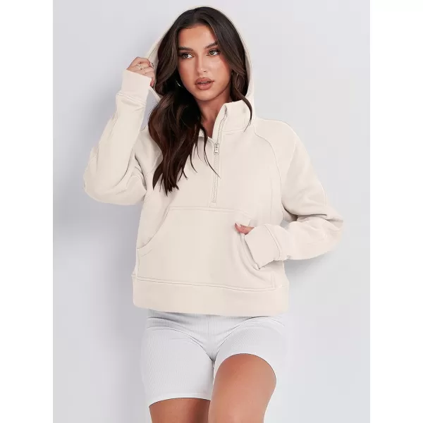 imageANRABESS Women Half Zip Cropped Hoodies Fleece Quarter Zip Up Pullover Sweatshirts Winter Clothes 2023 Outfits SweaterApricot
