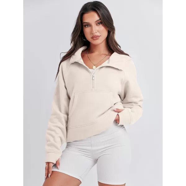imageANRABESS Women Half Zip Cropped Hoodies Fleece Quarter Zip Up Pullover Sweatshirts Winter Clothes 2023 Outfits SweaterApricot