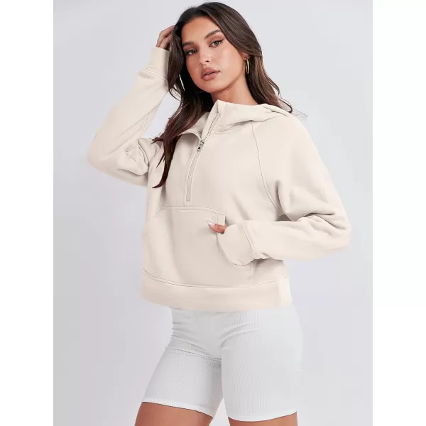 imageANRABESS Women Half Zip Cropped Hoodies Fleece Quarter Zip Up Pullover Sweatshirts Winter Clothes 2023 Outfits SweaterApricot