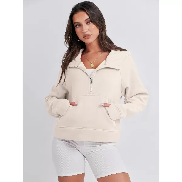 imageANRABESS Women Half Zip Cropped Hoodies Fleece Quarter Zip Up Pullover Sweatshirts Winter Clothes 2023 Outfits SweaterApricot