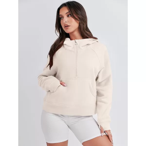 imageANRABESS Women Half Zip Cropped Hoodies Fleece Quarter Zip Up Pullover Sweatshirts Winter Clothes 2023 Outfits SweaterApricot
