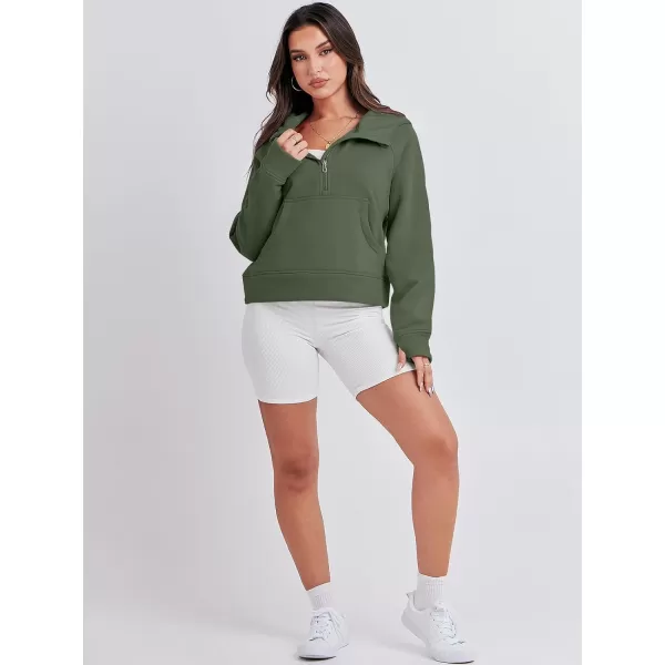 imageANRABESS Women Half Zip Cropped Hoodies Fleece Quarter Zip Up Pullover Sweatshirts Winter Clothes 2023 Outfits SweaterArmy Green