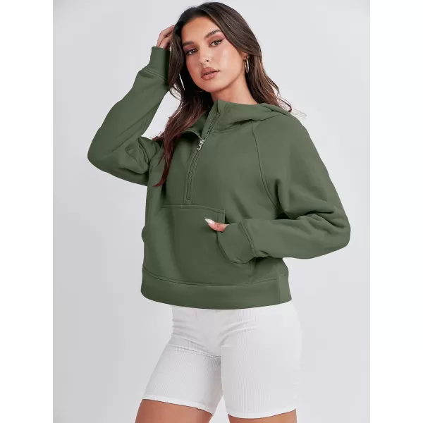imageANRABESS Women Half Zip Cropped Hoodies Fleece Quarter Zip Up Pullover Sweatshirts Winter Clothes 2023 Outfits SweaterArmy Green