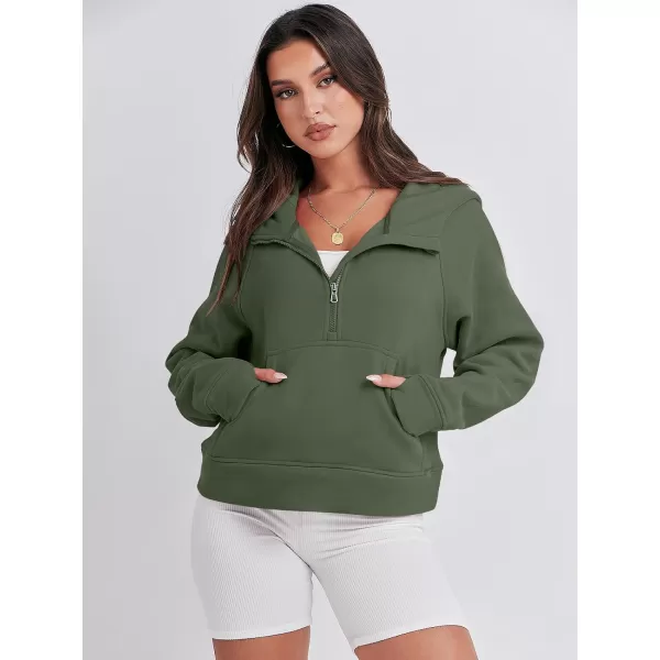 imageANRABESS Women Half Zip Cropped Hoodies Fleece Quarter Zip Up Pullover Sweatshirts Winter Clothes 2023 Outfits SweaterArmy Green