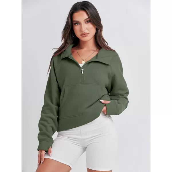 imageANRABESS Women Half Zip Cropped Hoodies Fleece Quarter Zip Up Pullover Sweatshirts Winter Clothes 2023 Outfits SweaterArmy Green