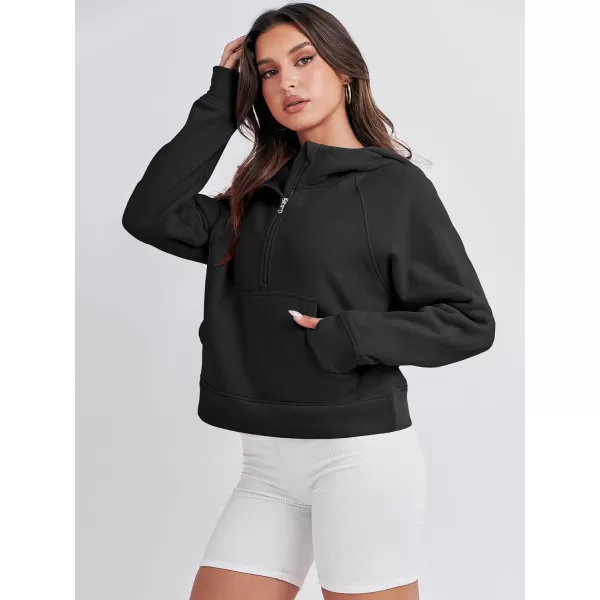 imageANRABESS Women Half Zip Cropped Hoodies Fleece Quarter Zip Up Pullover Sweatshirts Winter Clothes 2023 Outfits SweaterBlack