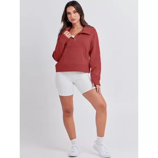 imageANRABESS Women Half Zip Cropped Hoodies Fleece Quarter Zip Up Pullover Sweatshirts Winter Clothes 2023 Outfits SweaterBrick Red