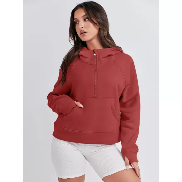 imageANRABESS Women Half Zip Cropped Hoodies Fleece Quarter Zip Up Pullover Sweatshirts Winter Clothes 2023 Outfits SweaterBrick Red