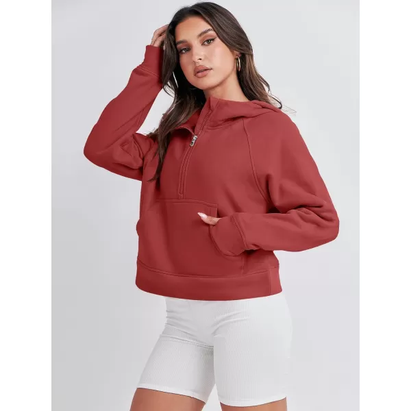 imageANRABESS Women Half Zip Cropped Hoodies Fleece Quarter Zip Up Pullover Sweatshirts Winter Clothes 2023 Outfits SweaterBrick Red
