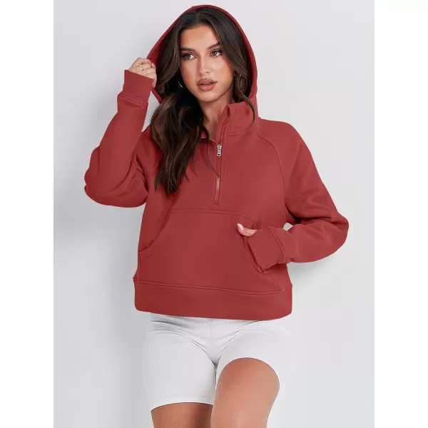 imageANRABESS Women Half Zip Cropped Hoodies Fleece Quarter Zip Up Pullover Sweatshirts Winter Clothes 2023 Outfits SweaterBrick Red